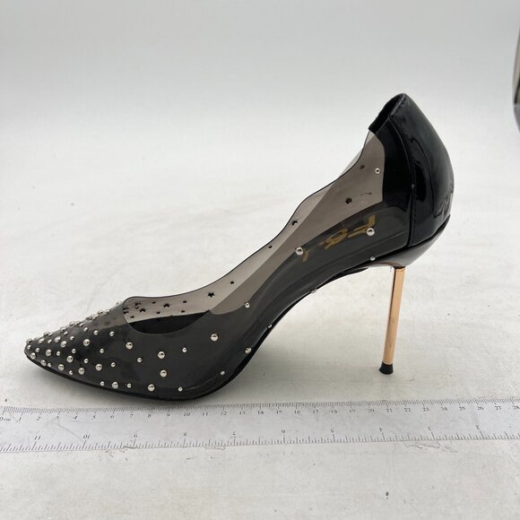 FSJ Black Studded Pointed Toe Transparent Pumps High Heels Shoes - Picture 2 of 8